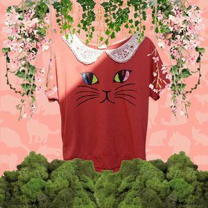 Kitty Cat Lace Peter Pan Collar Shirt
